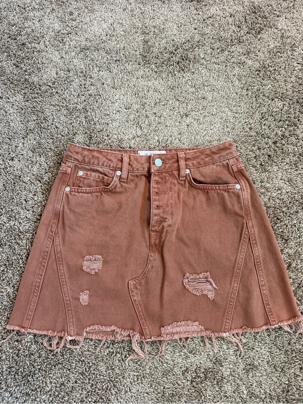 We The Free Rust-Tone Distressed Mini Skirt
